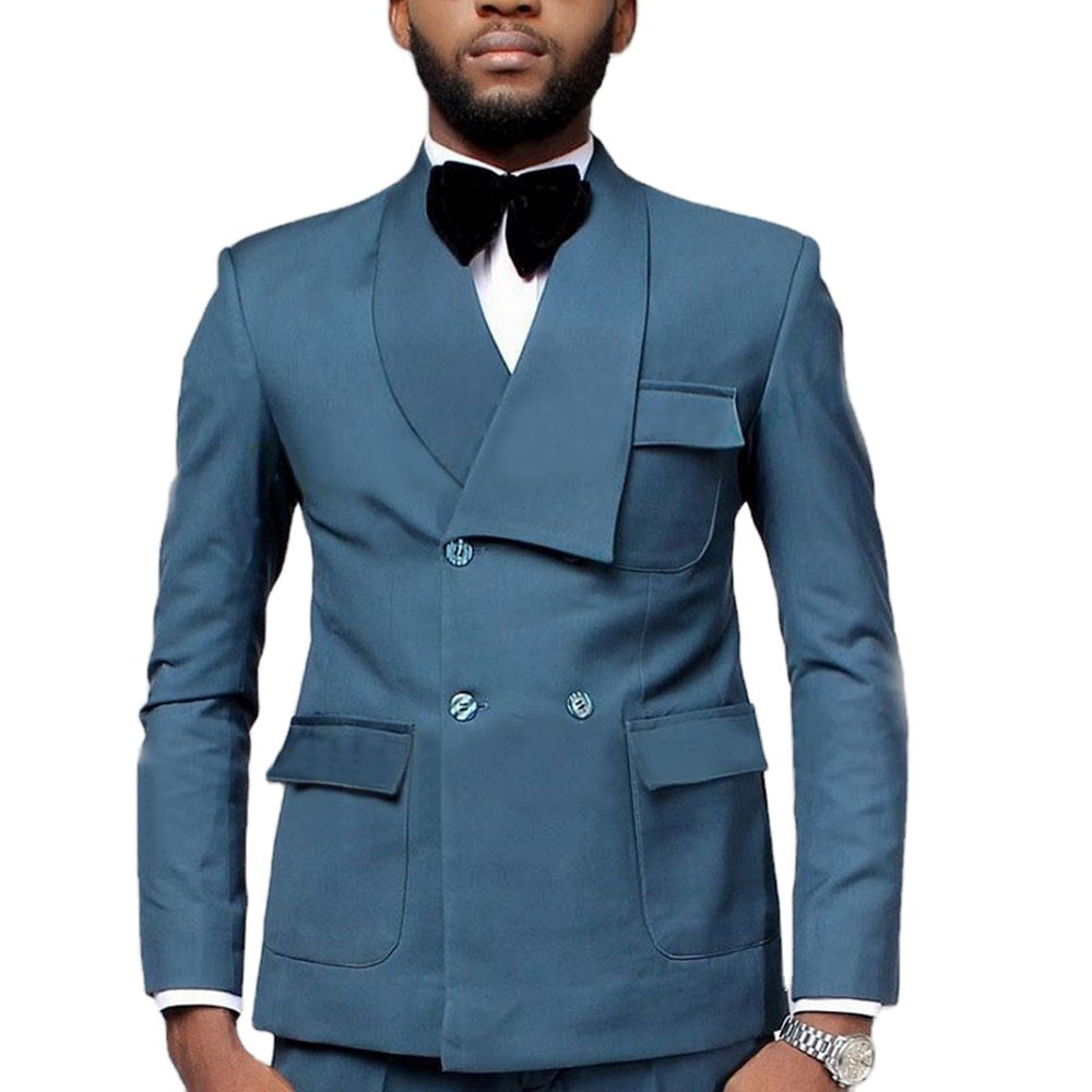 Men Formal Wear Blue - Najnowszy projekt Dwurzędowe spodnie marynarskie w