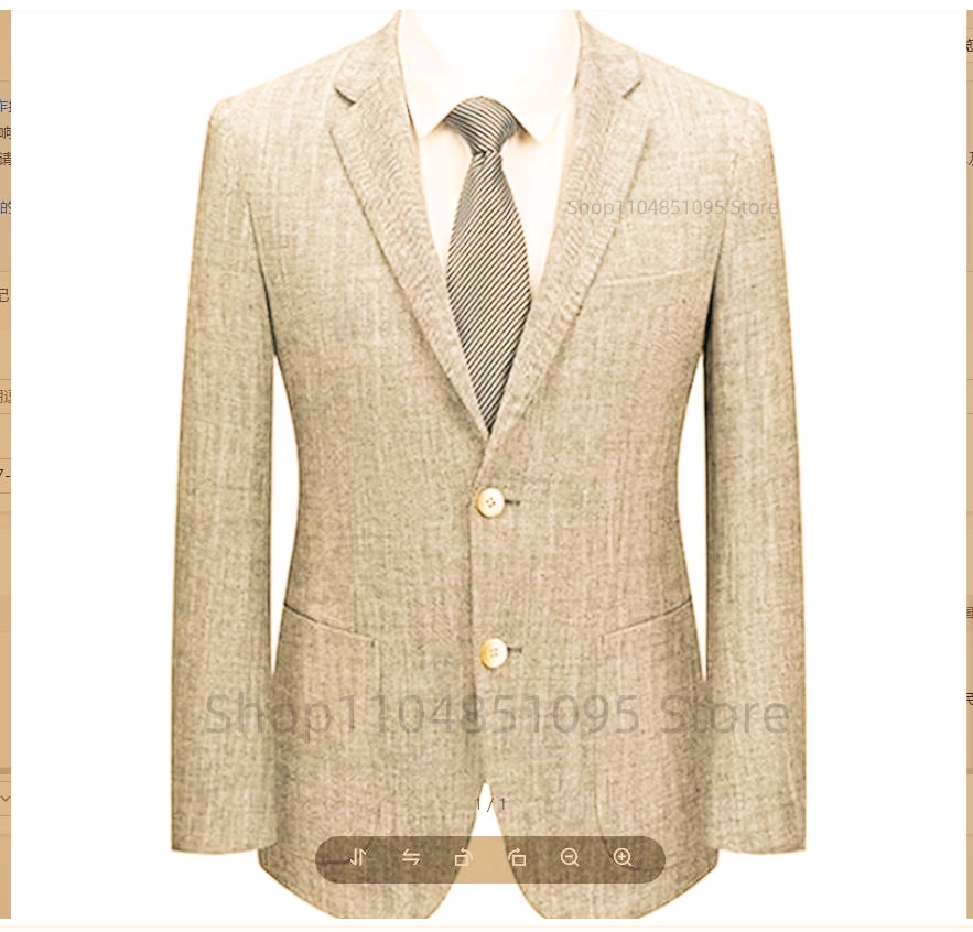 Men Formal Wear Blue - Męska marynarka lniana slim fit beżowo-niebieska,