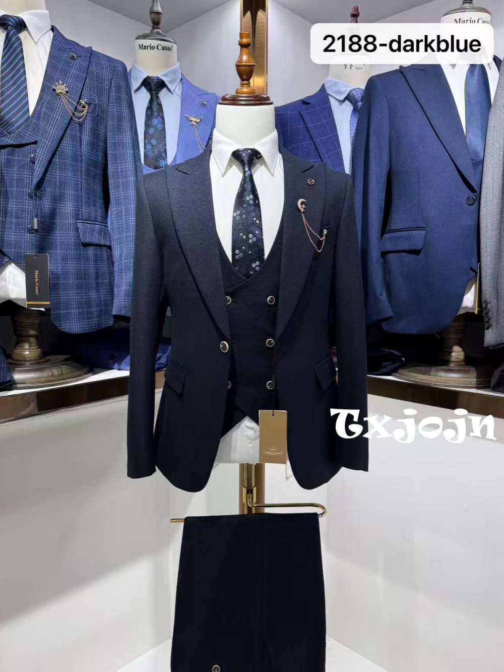 Men Formal Wear Blue - Ciemnoniebieski męski garnitur formalny 3-częściowy, elegancki