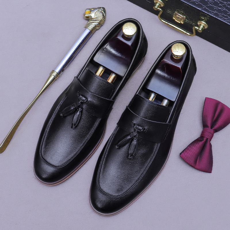 Men Formal Wear Dress - Męskie mokasyny z frędzlami, ze skóry