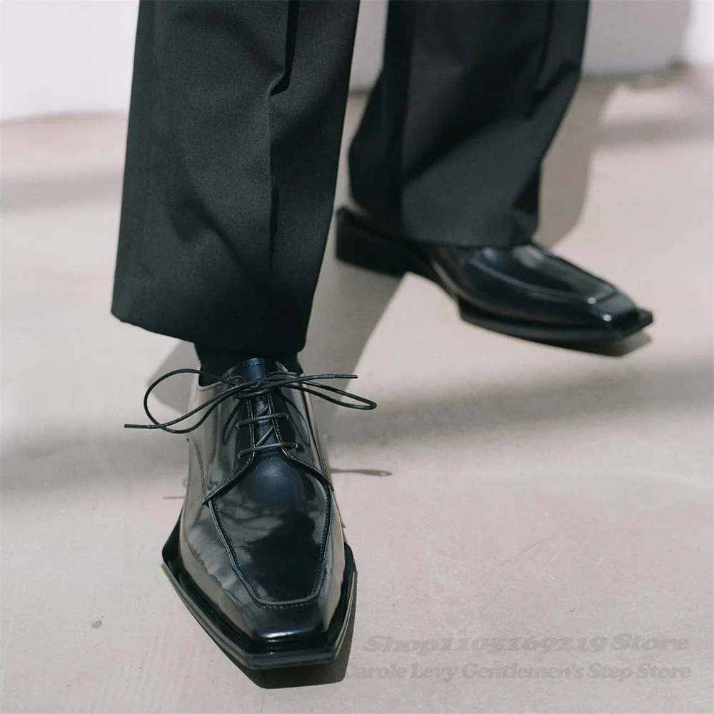 Men'S Formal Style - Czarne lakierowane męskie buty Derby w