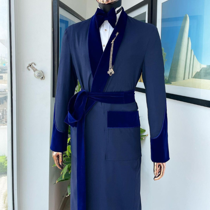 Men Formal Wear Blue - Długa marynarka męska szyta na miarę