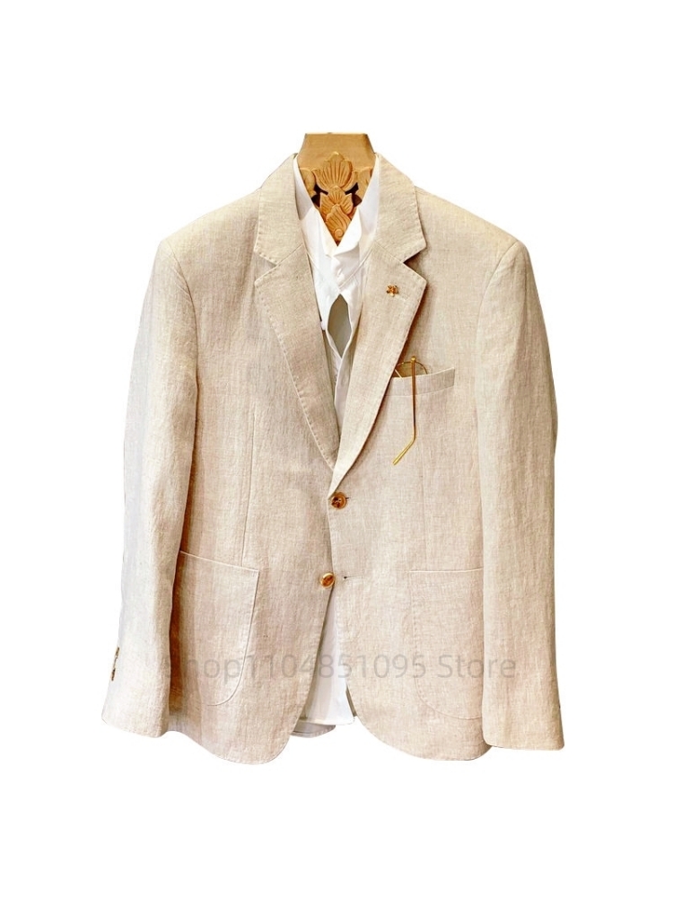 Beżowe męskie garnitury lniane – Men Formal Wear For Summer recenzja i cena
