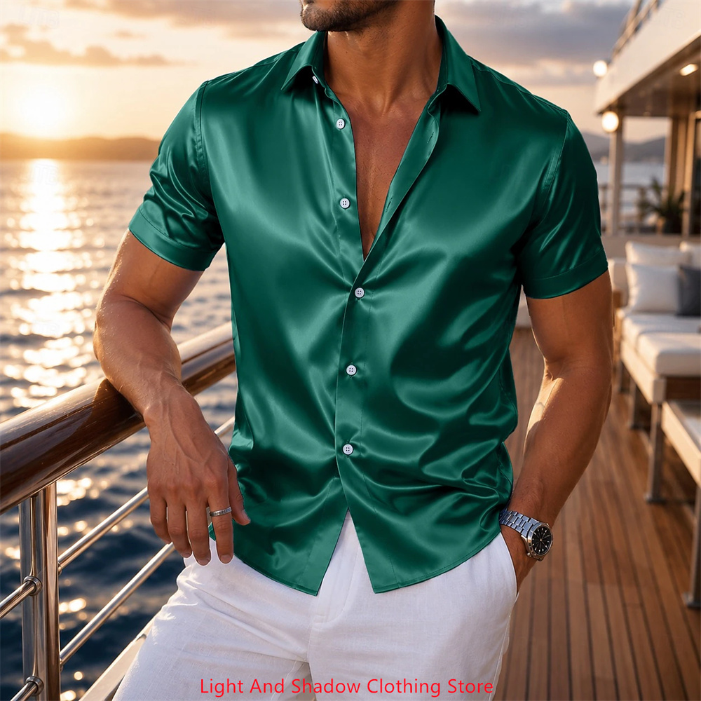 Męska satynowa koszula z krótk – Men Formal Wear For Summer recenzja i cena
