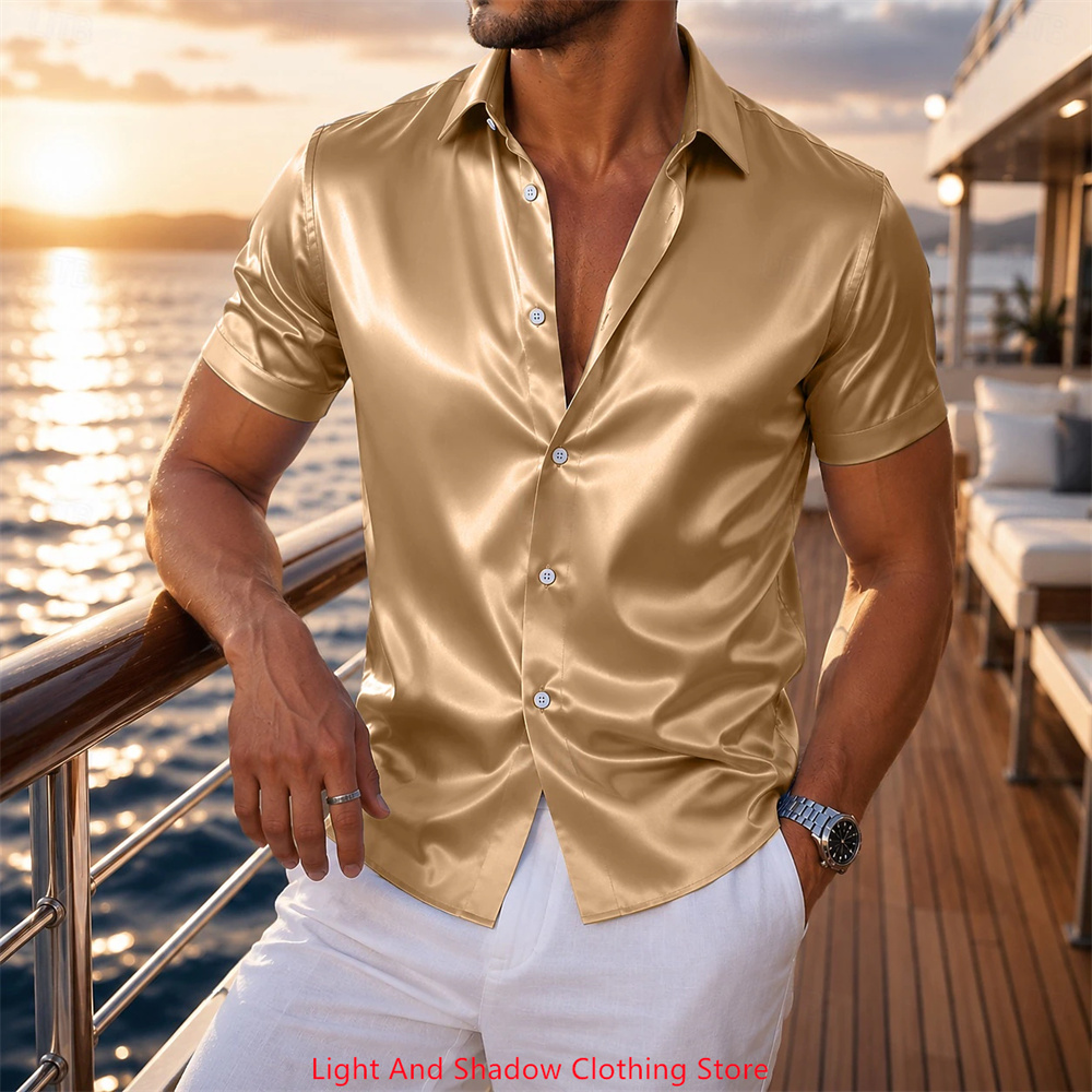 Męska satynowa koszula z krótk – Men Formal Wear For Summer recenzja i cena