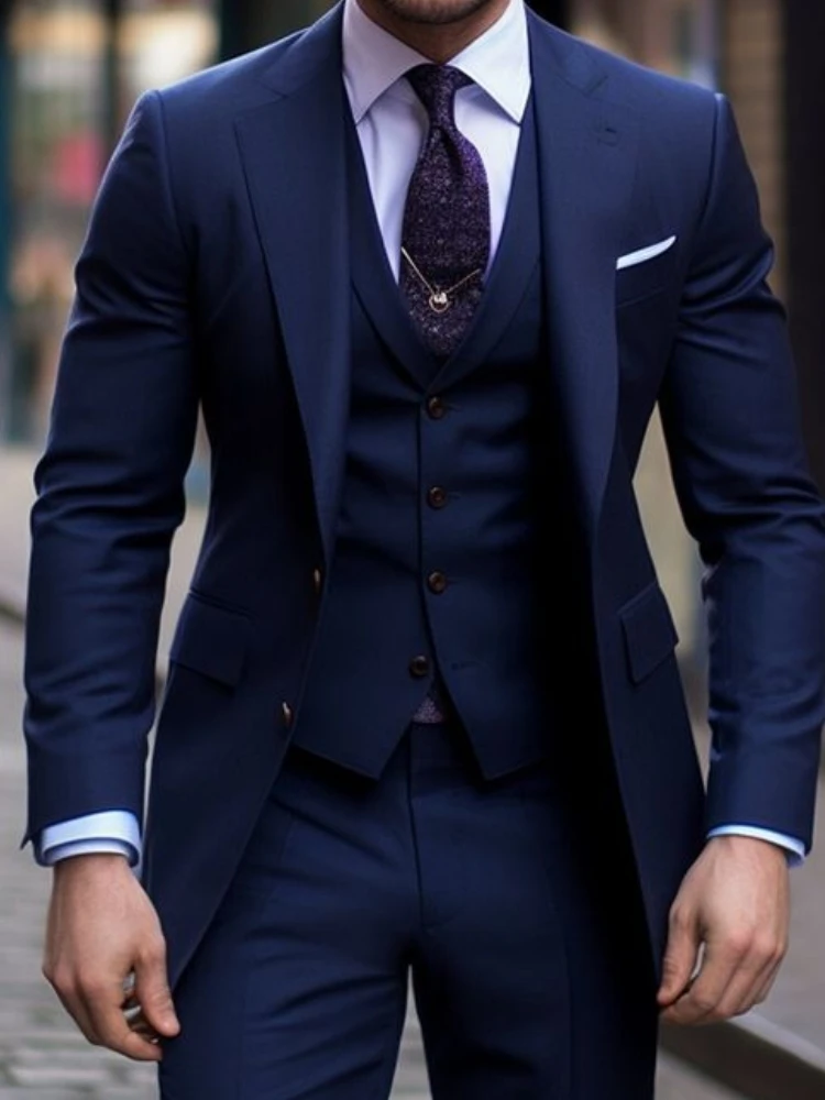 Granatowy 3-częściowy garnitur – Men Formal Wear Blue recenzja i cena